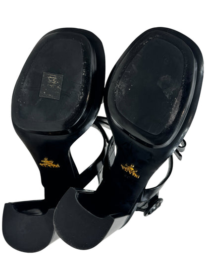 Prada black leather sandal bow