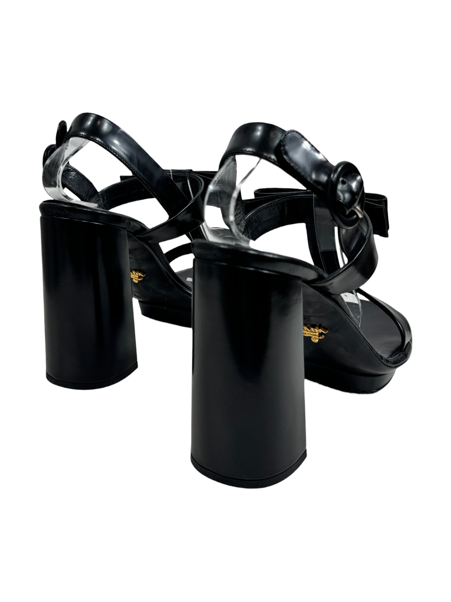 Prada black leather sandal bow
