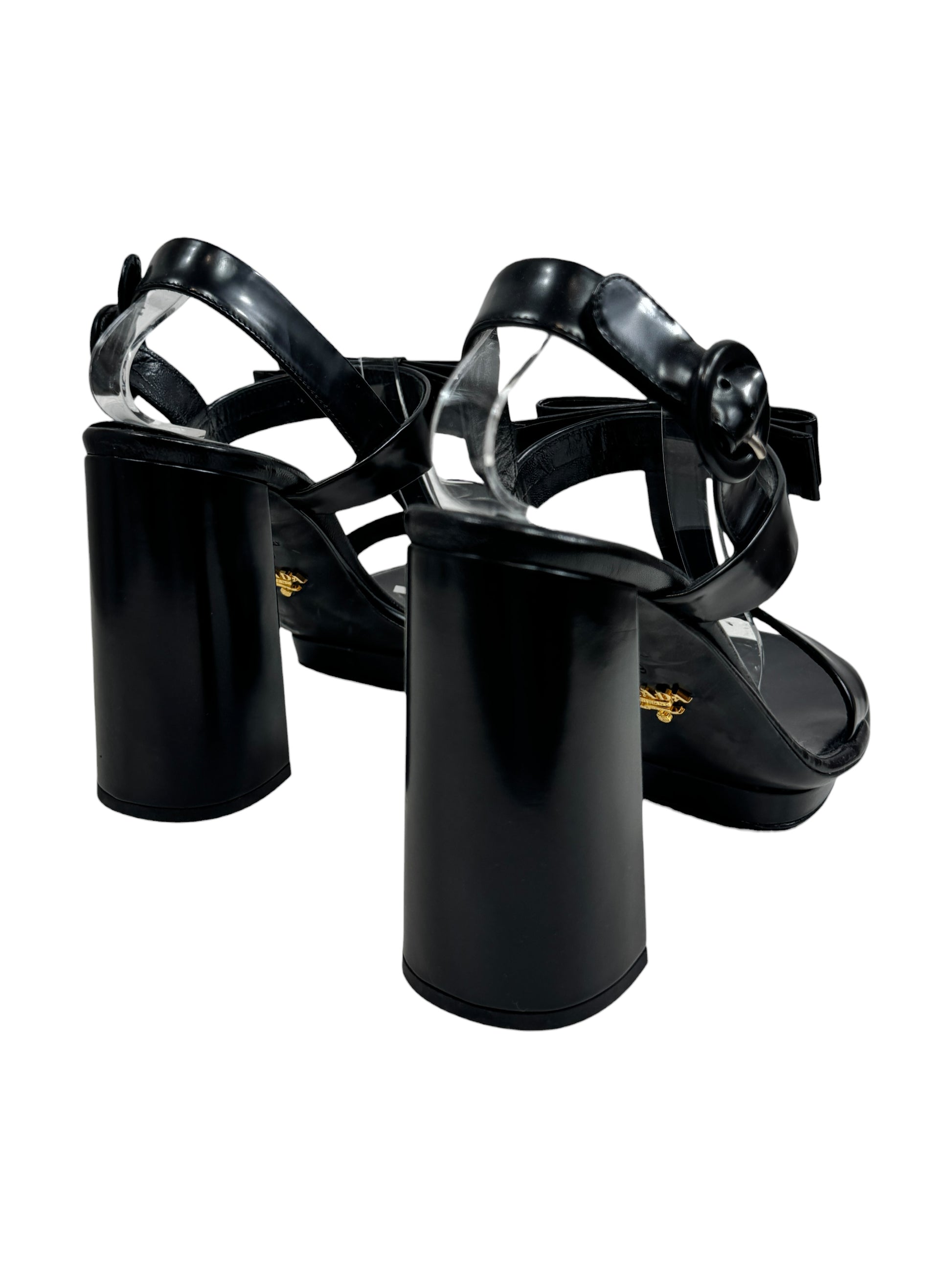 Prada black leather sandal bow