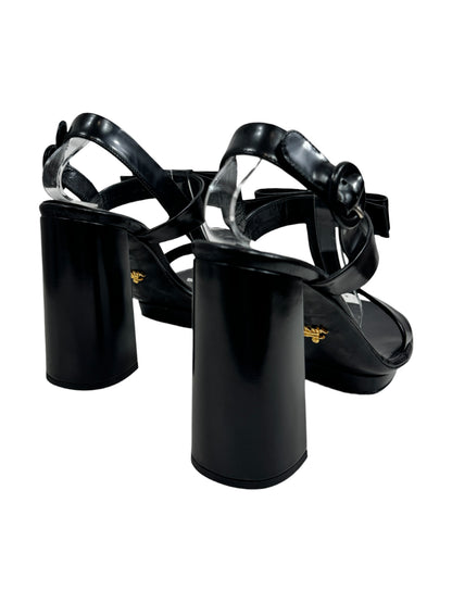 Prada black leather sandal bow