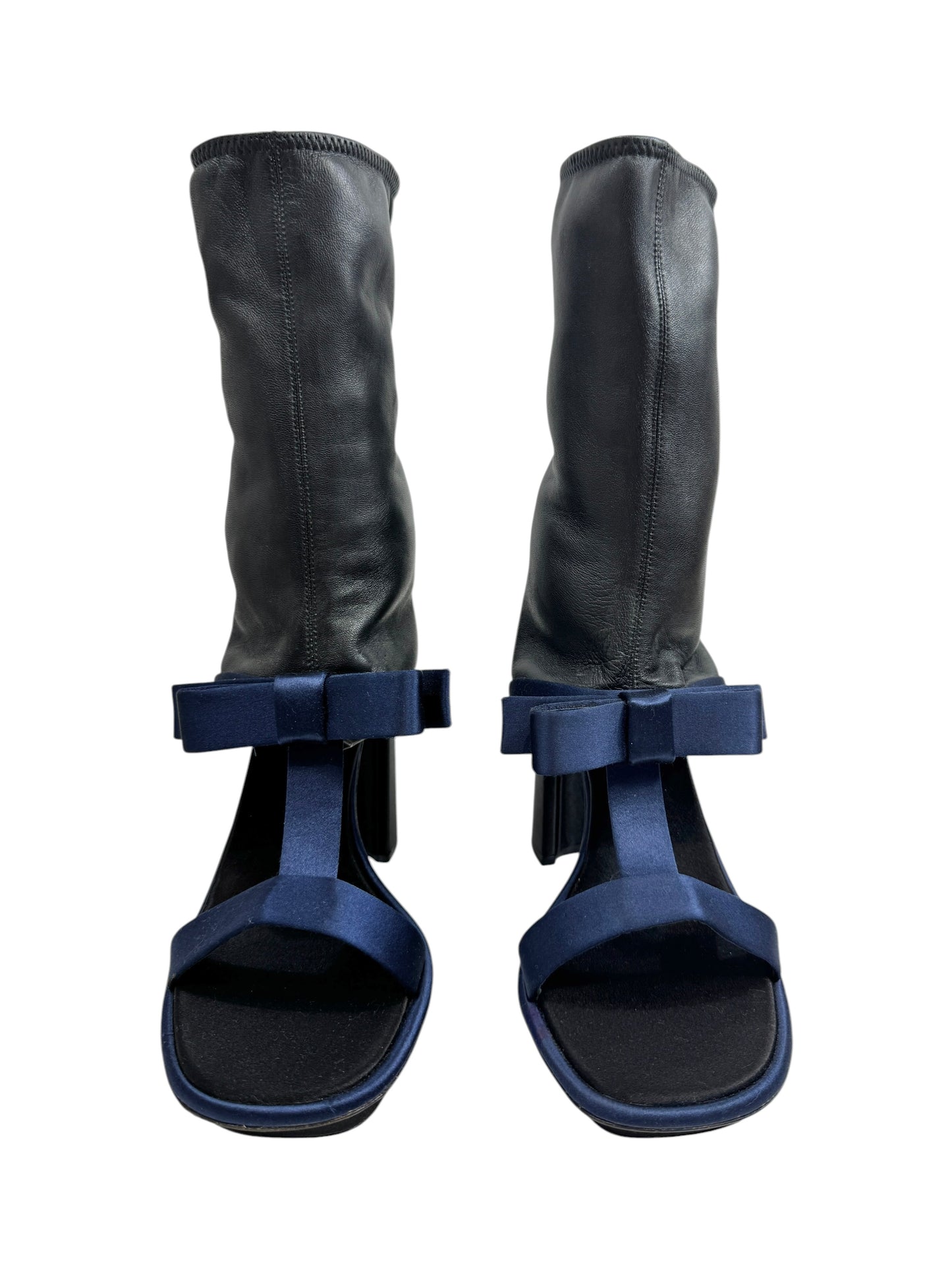 Prada leather satin boots black navy