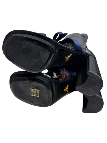 Prada leather satin boots black navy