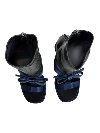 Prada leather satin boots black navy