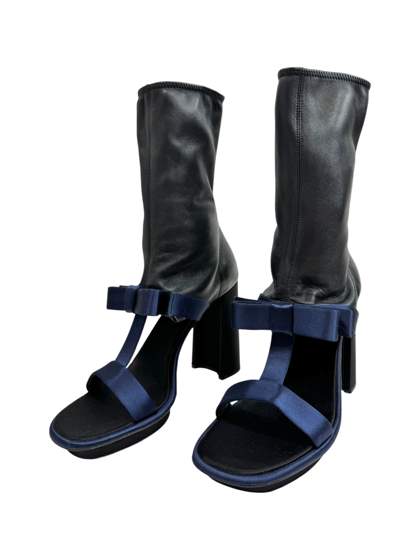 Prada leather satin boots black navy