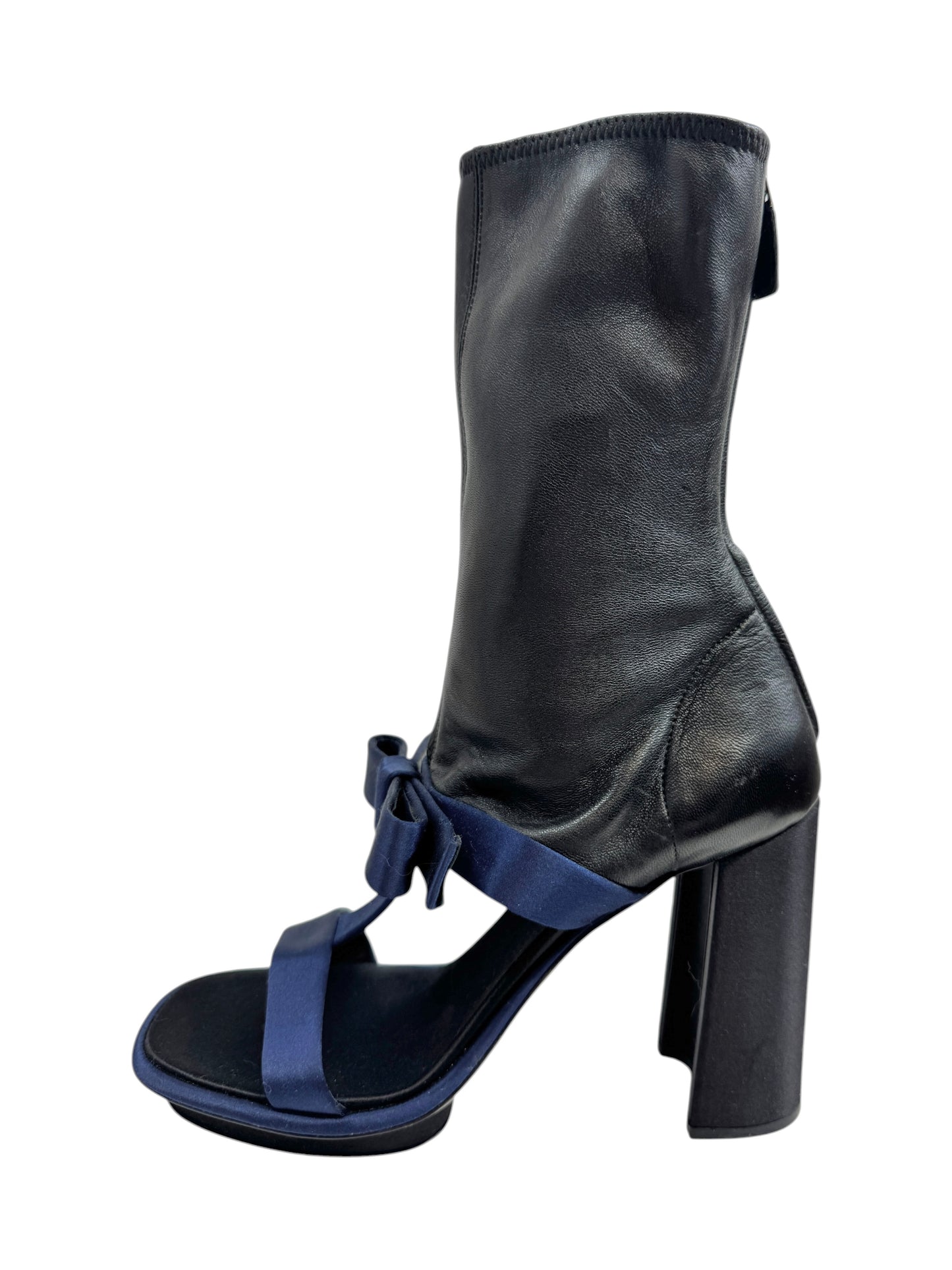 Prada leather satin boots black navy