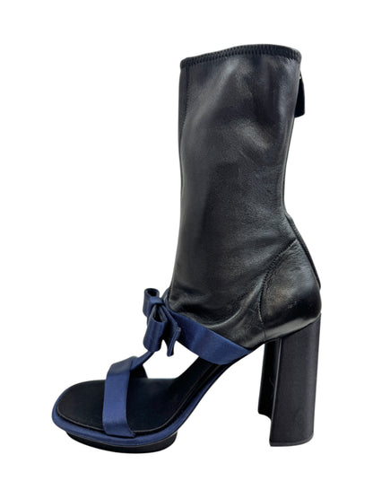 Prada leather satin boots black navy