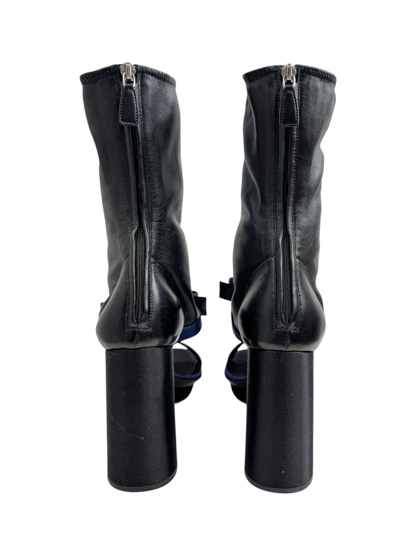 Prada leather satin boots black navy