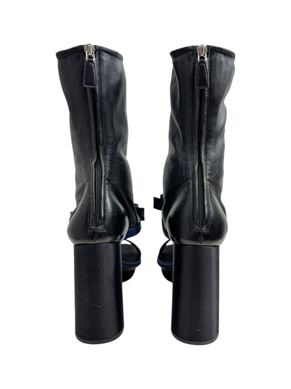 Prada leather satin boots black navy