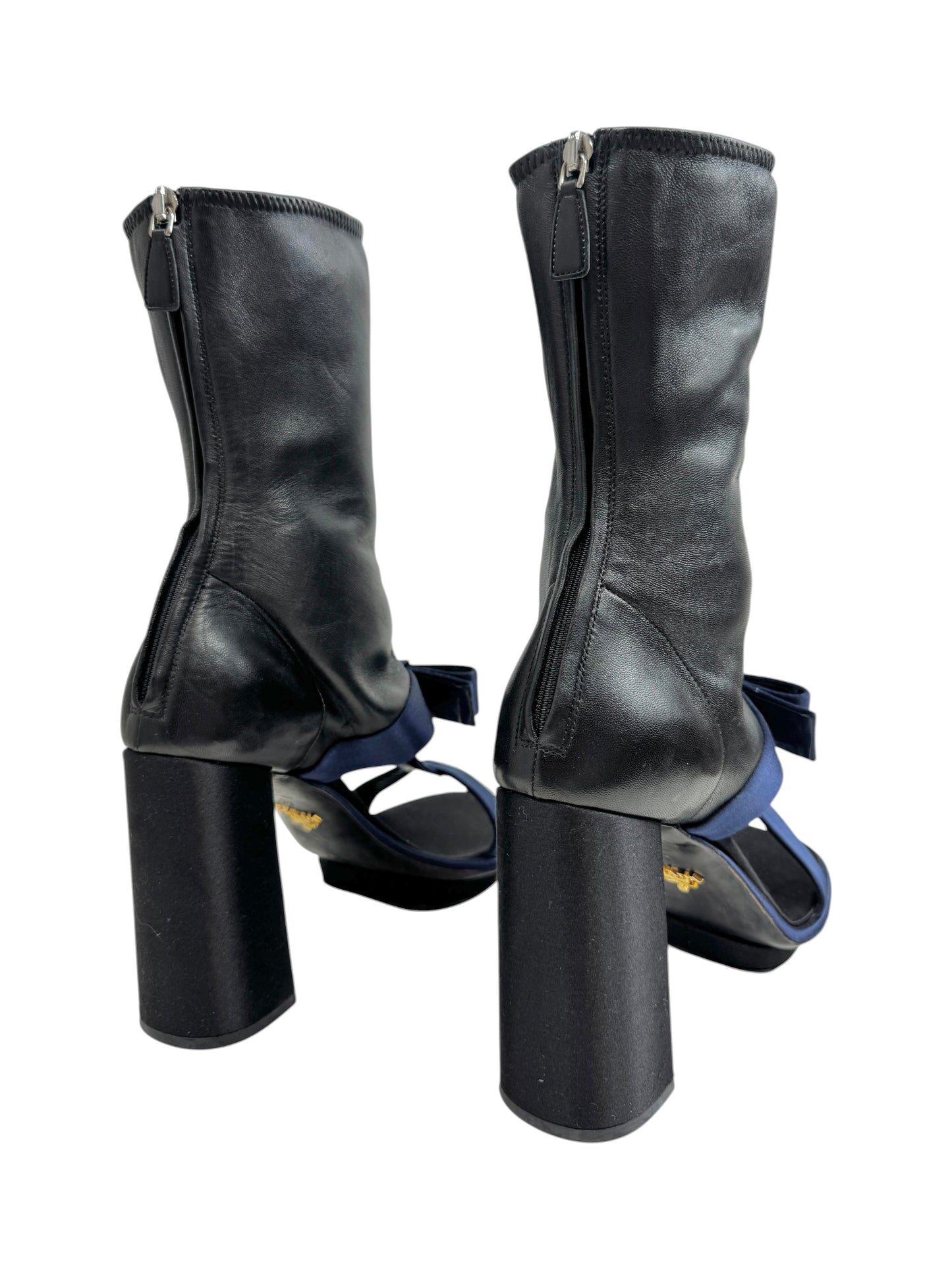 Prada leather satin boots black navy
