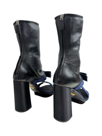 Prada leather satin boots black navy