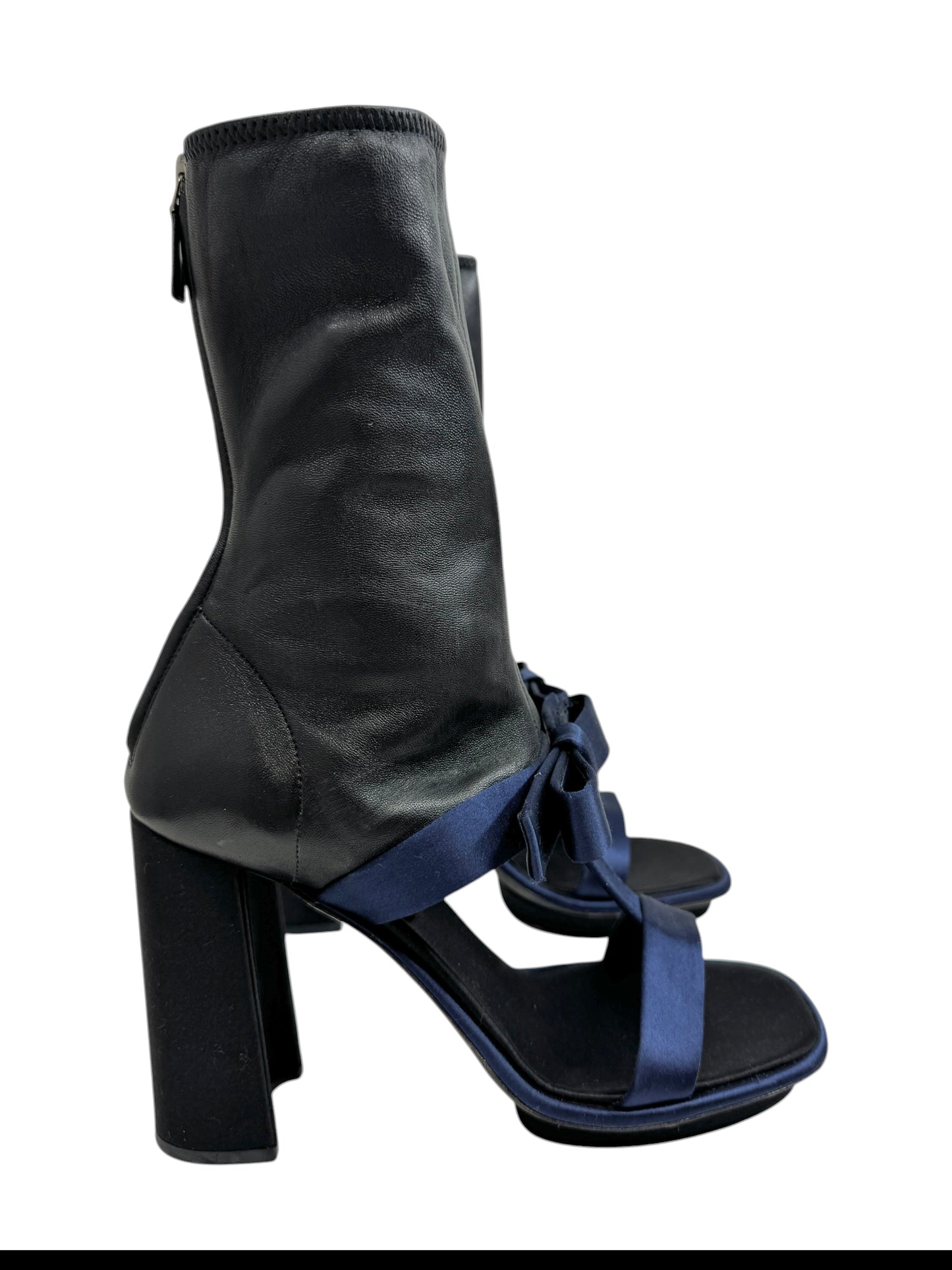 Prada leather satin boots black navy