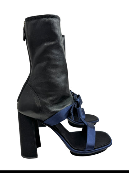 Prada leather satin boots black navy