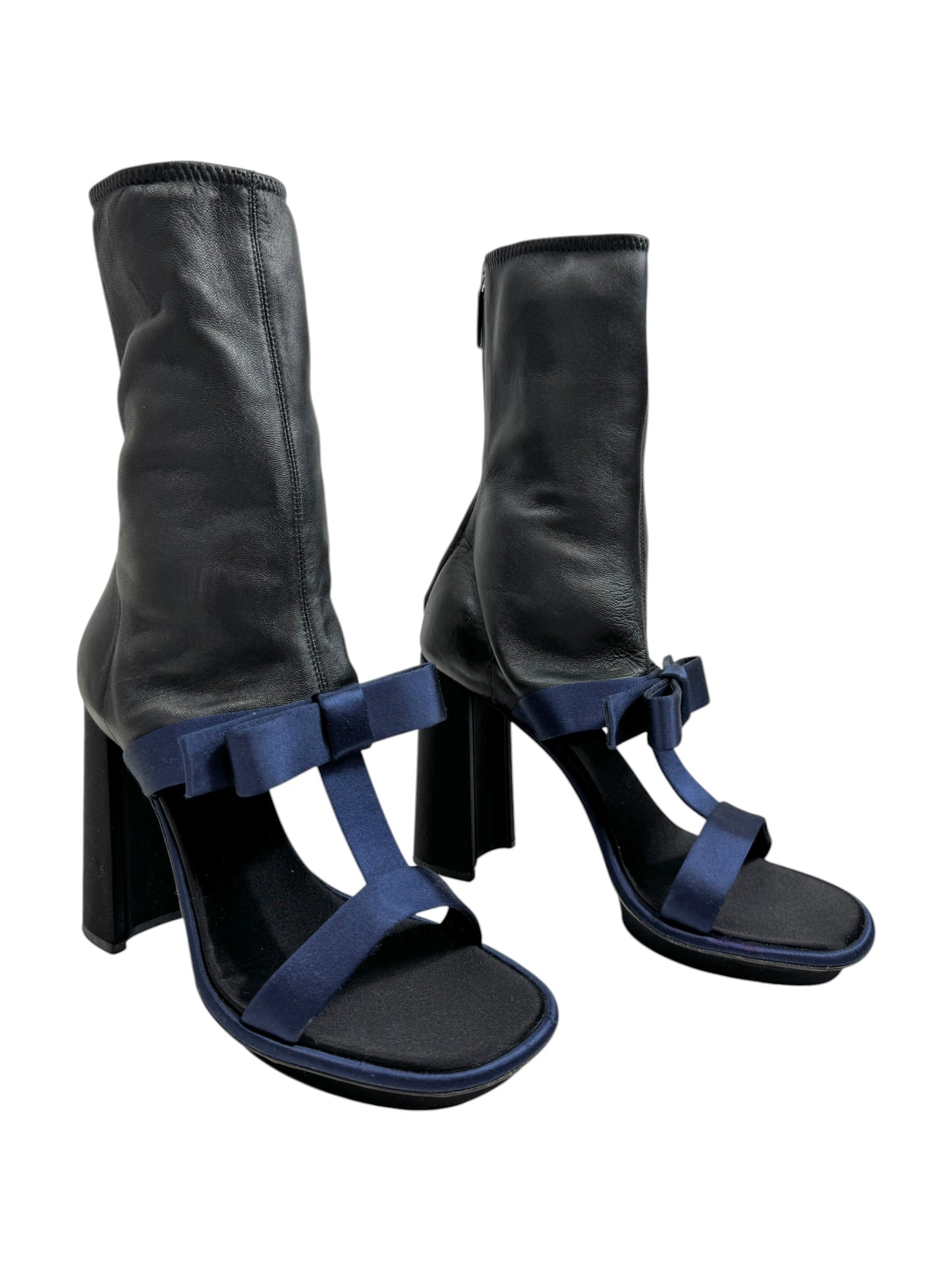 Prada leather satin boots black navy