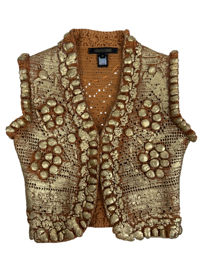 Roberto Cavalli 2006 Cropped vest gold lacquered knit