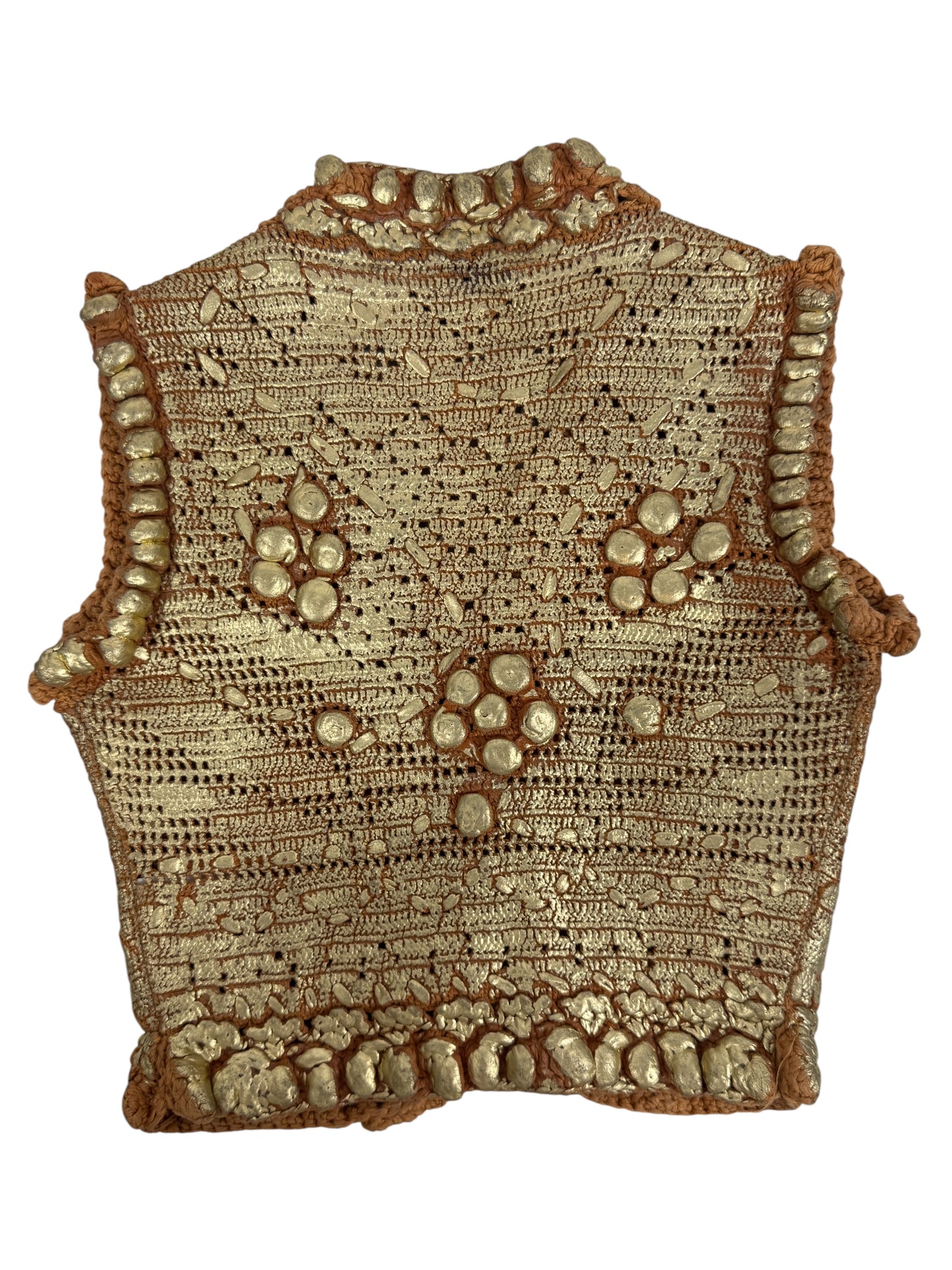 Roberto Cavalli 2006 Cropped vest gold lacquered knit