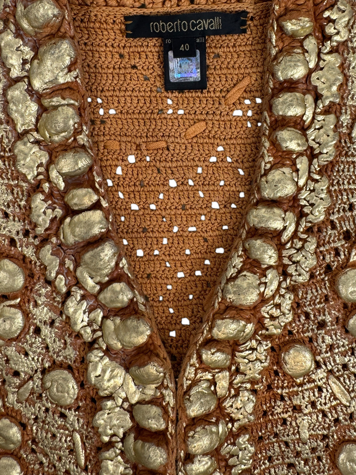 Roberto Cavalli 2006 Cropped vest gold lacquered knit