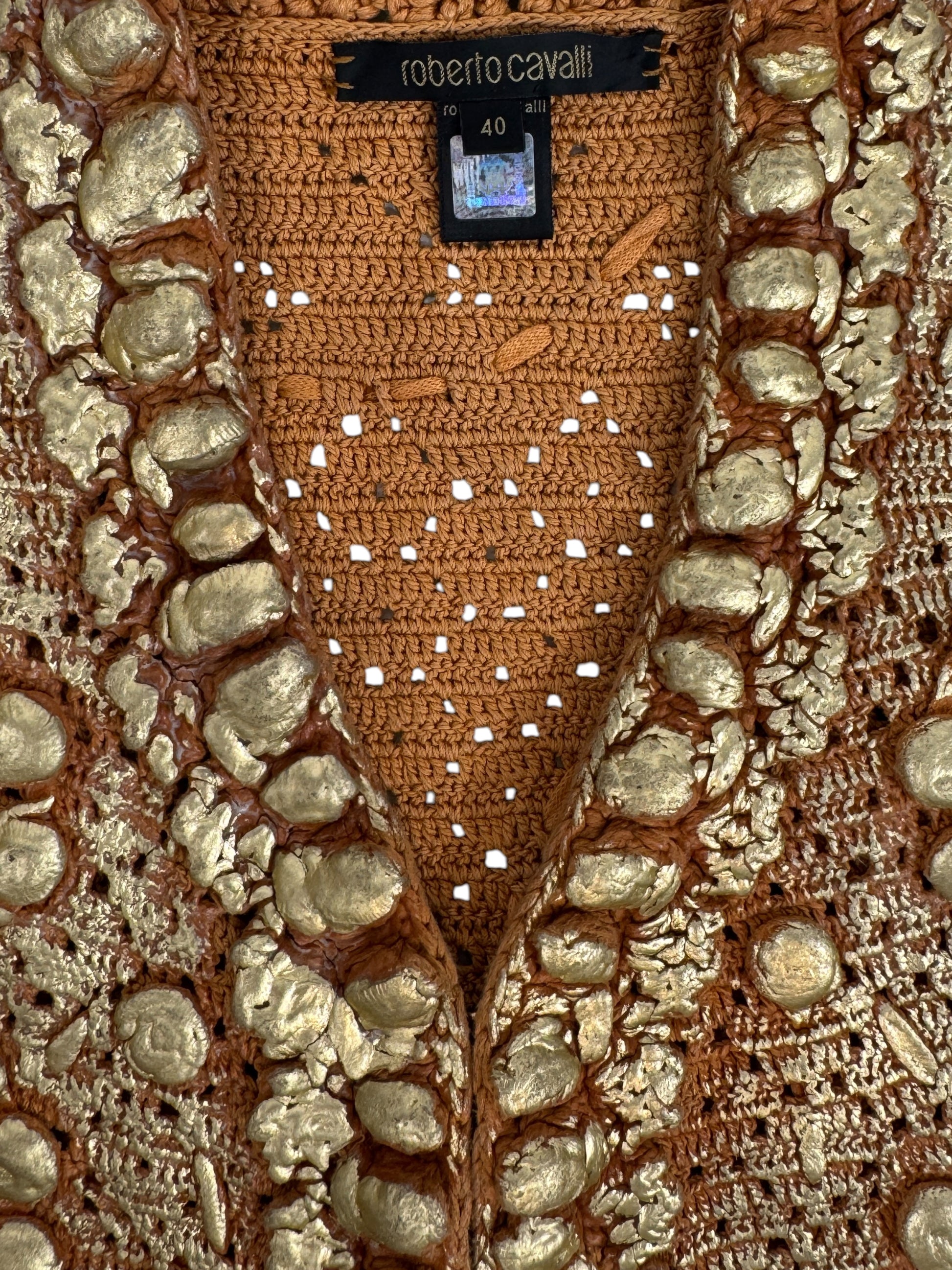 Roberto Cavalli 2006 Cropped vest gold lacquered knit
