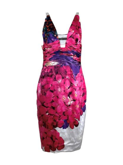 Roberto Cavalli 2008 Multicolored floral printed satin dress