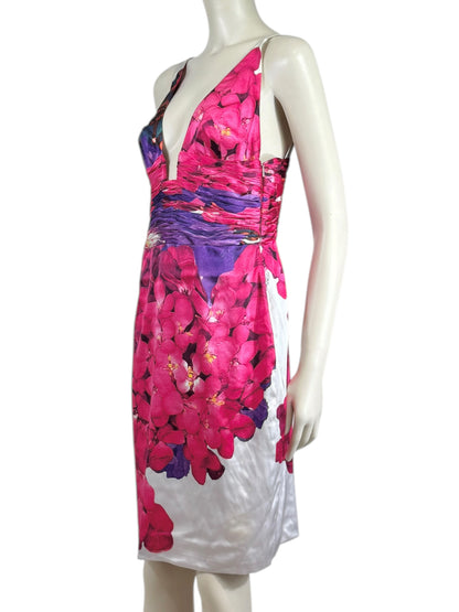 Roberto Cavalli 2008 Multicolored floral printed satin dress