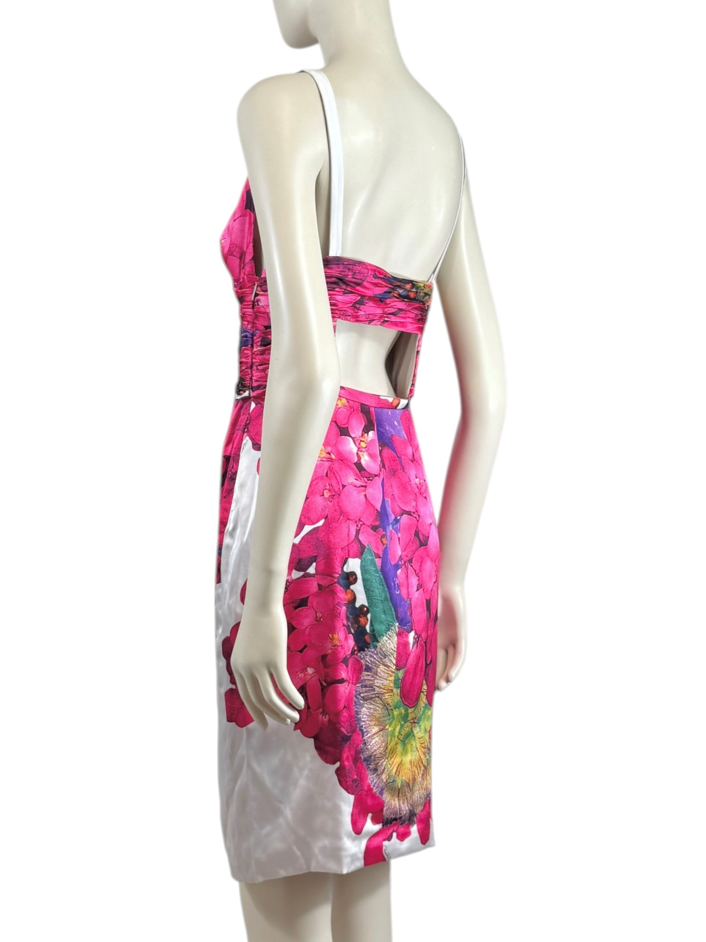 Roberto Cavalli 2008 Multicolored floral printed satin dress