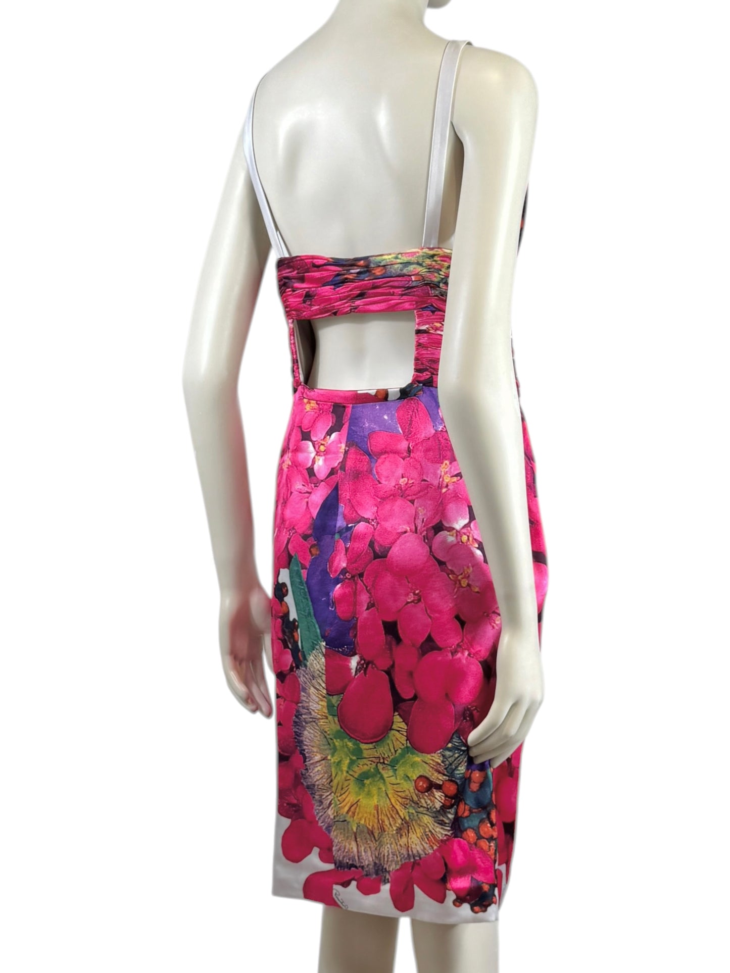 Roberto Cavalli 2008 Multicolored floral printed satin dress