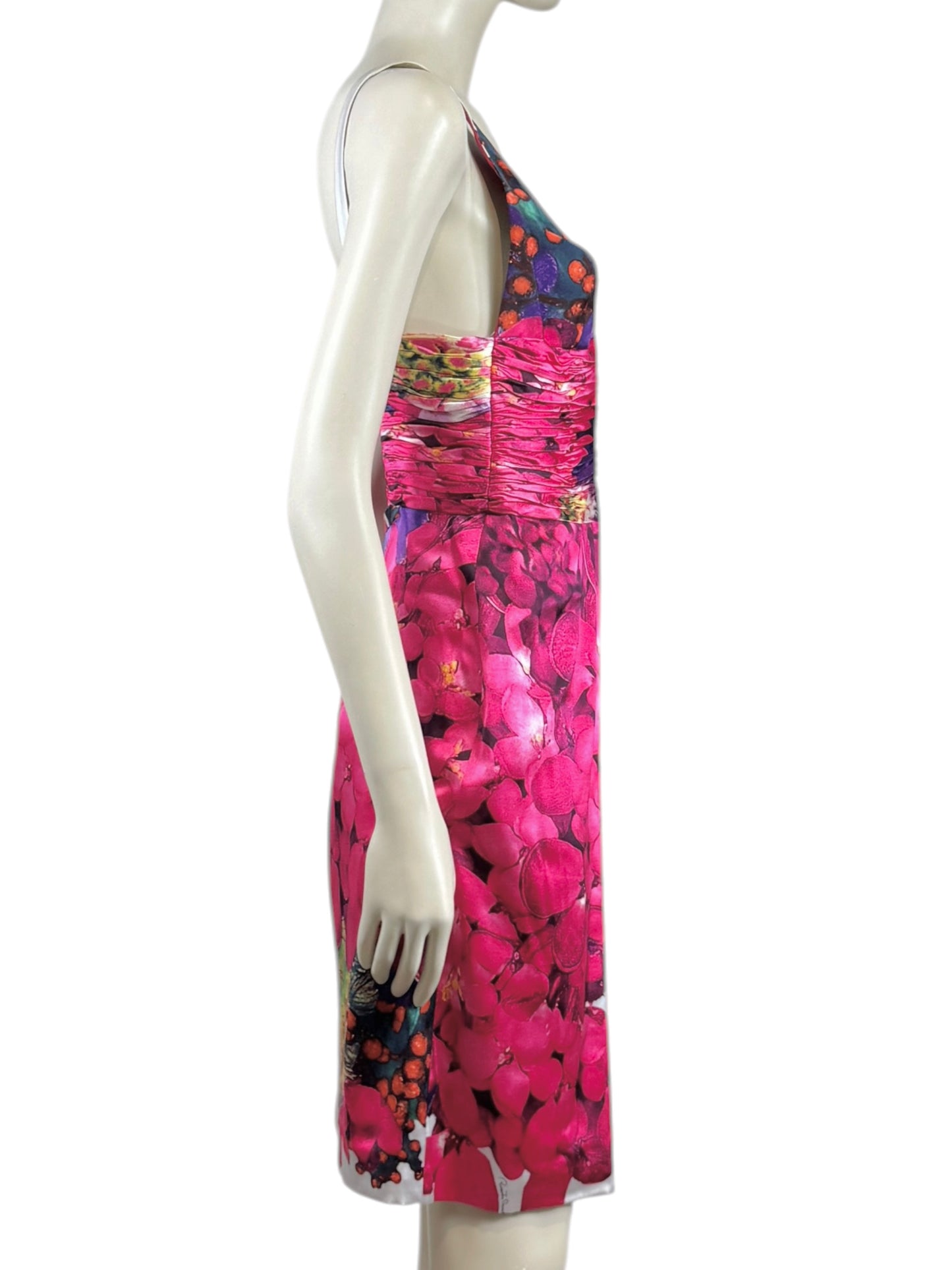 Roberto Cavalli 2008 Multicolored floral printed satin dress