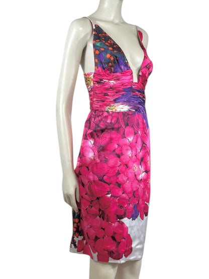 Roberto Cavalli 2008 Multicolored floral printed satin dress
