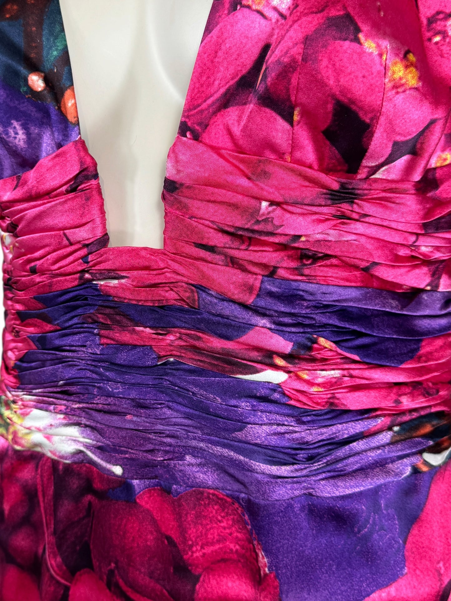 Roberto Cavalli 2008 Multicolored floral printed satin dress