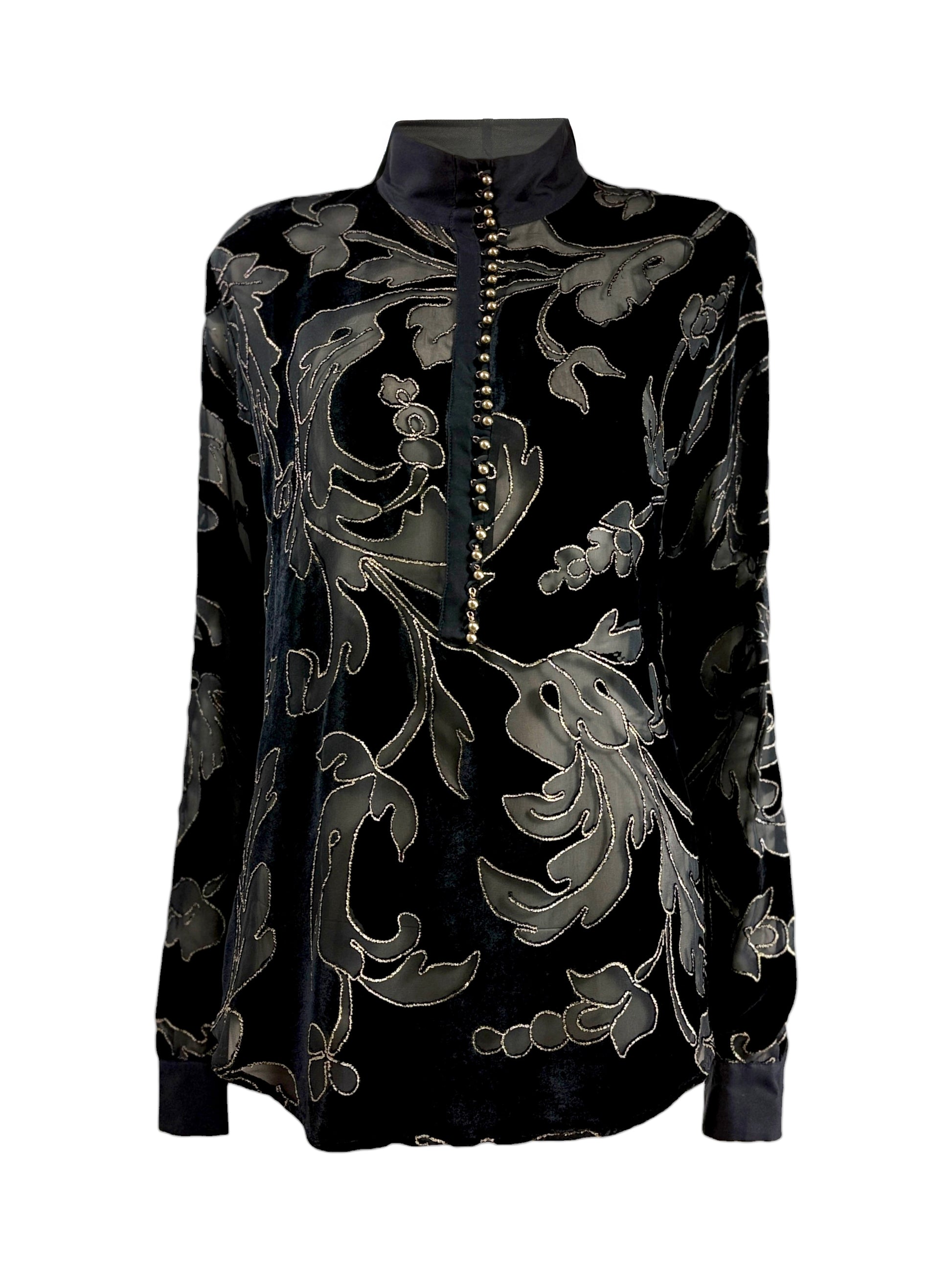 Roberto Cavalli Fall 2004 Black gold dévoré velvet blouse