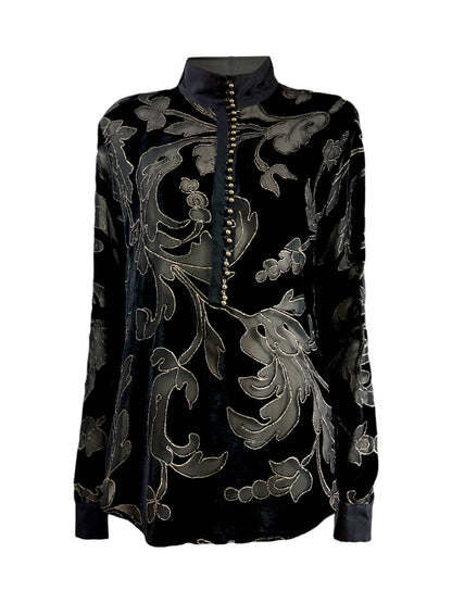 Roberto Cavalli Fall 2004 Black gold dévoré velvet blouse