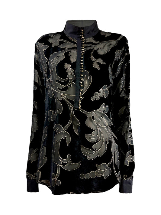 Roberto Cavalli Fall 2004 Black gold dévoré velvet blouse