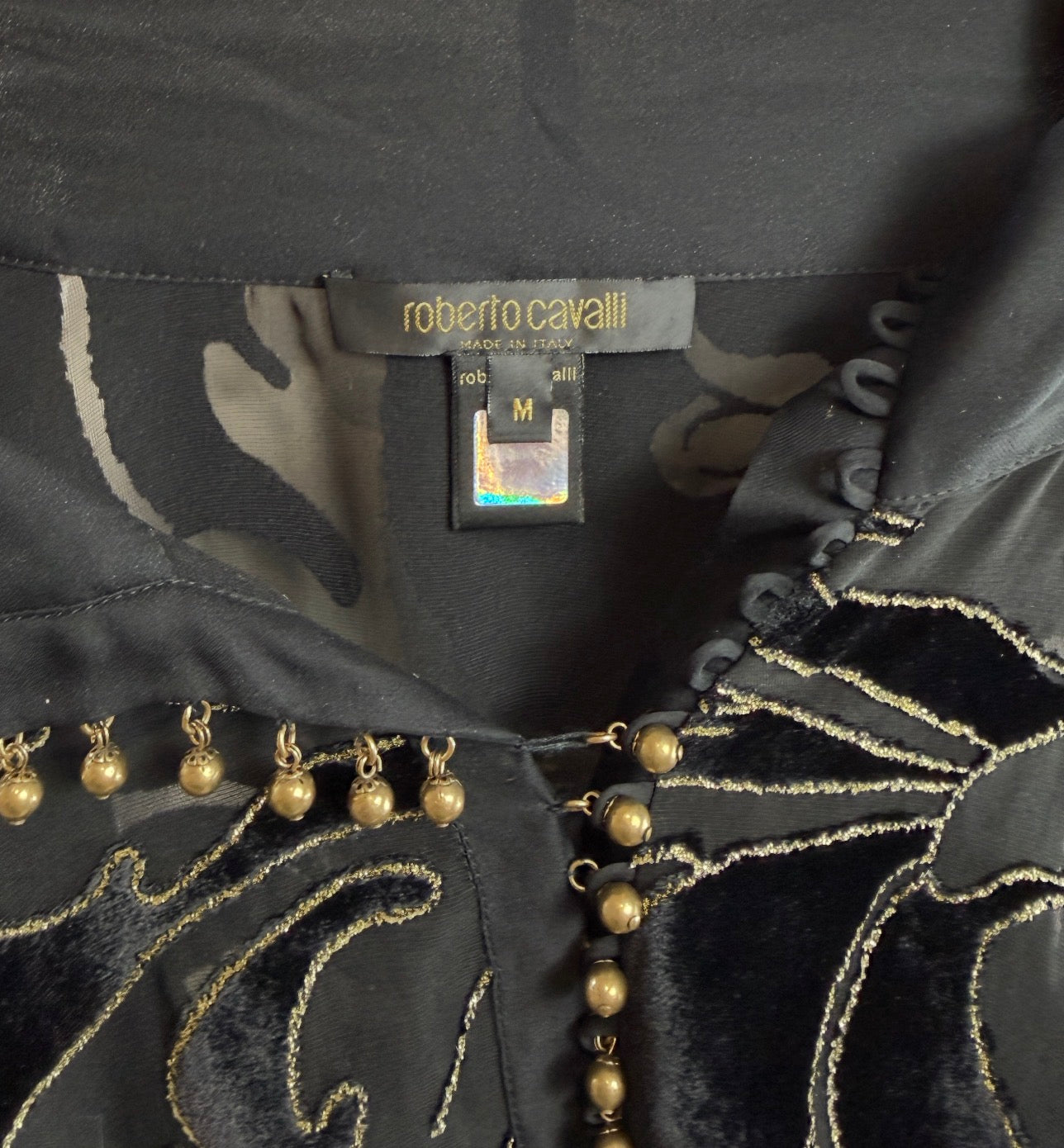 Roberto Cavalli Fall 2004 Black gold dévoré velvet blouse