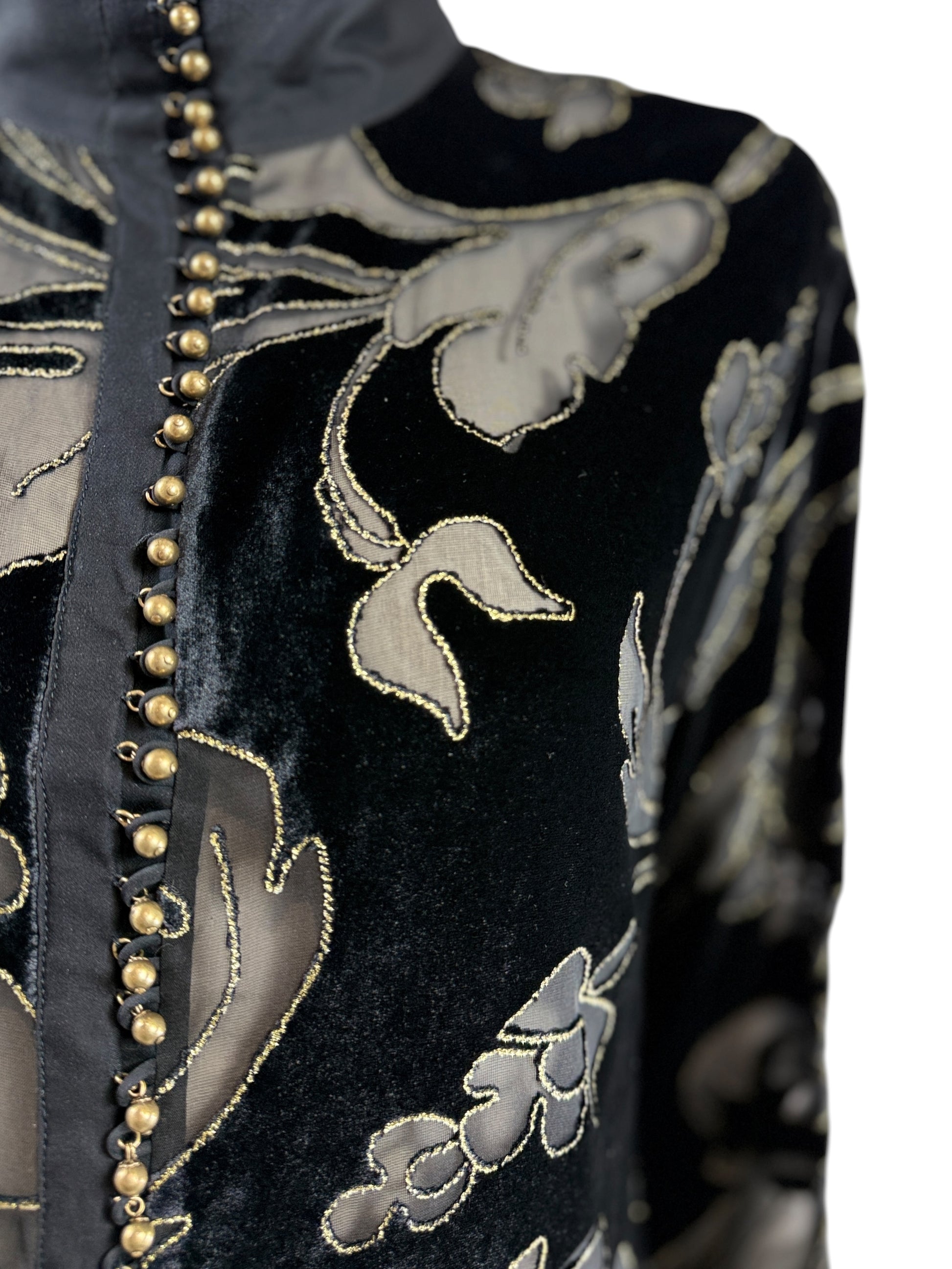 Roberto Cavalli Fall 2004 Black gold dévoré velvet blouse