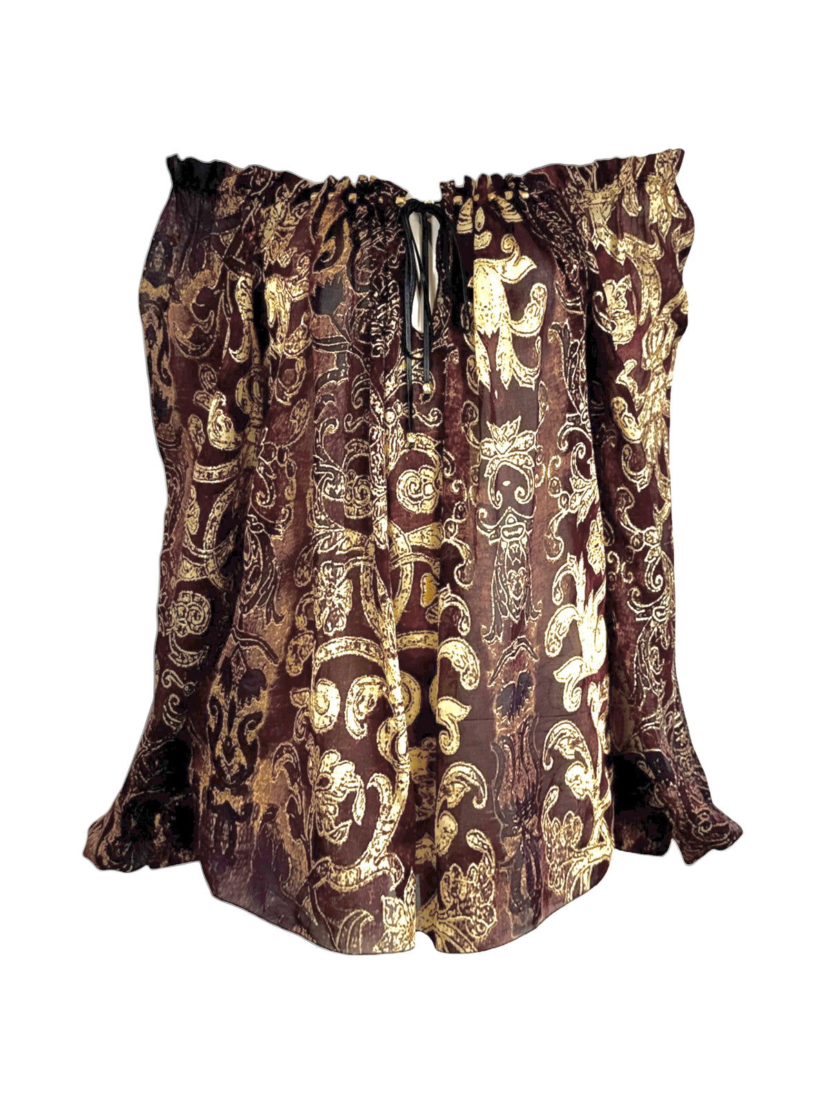 Roberto Cavalli Fall 2004 Silk printed blouse gold and burgundy