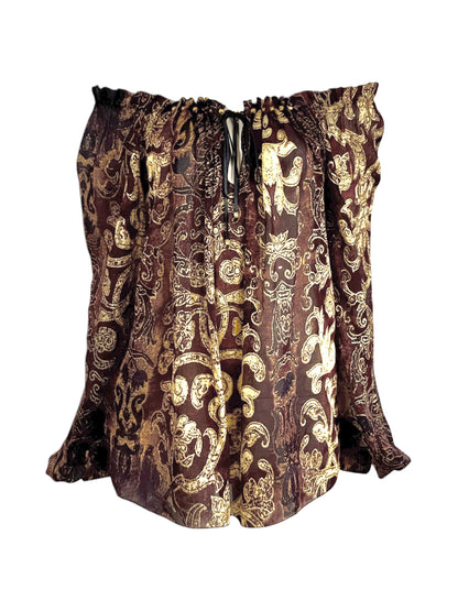 Roberto Cavalli Fall 2004 Silk printed blouse gold and burgundy