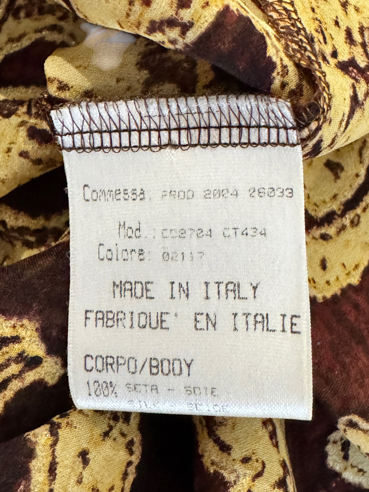 Roberto Cavalli Fall 2004 Silk printed blouse gold and burgundy