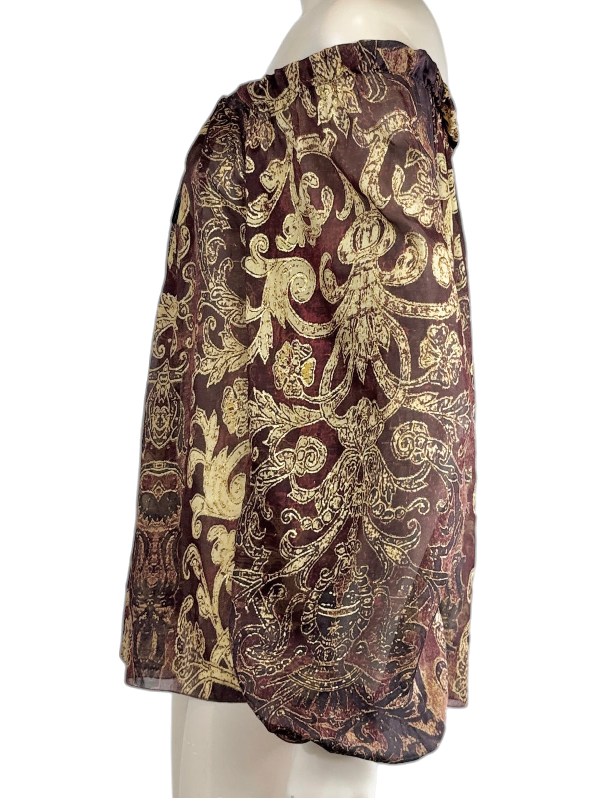 Roberto Cavalli Fall 2004 Silk printed blouse gold and burgundy