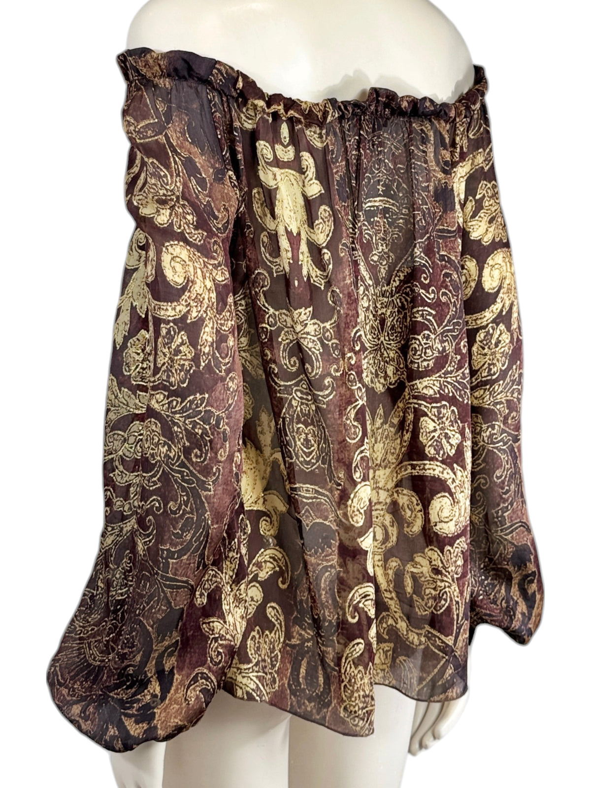 Roberto Cavalli Fall 2004 Silk printed blouse gold and burgundy