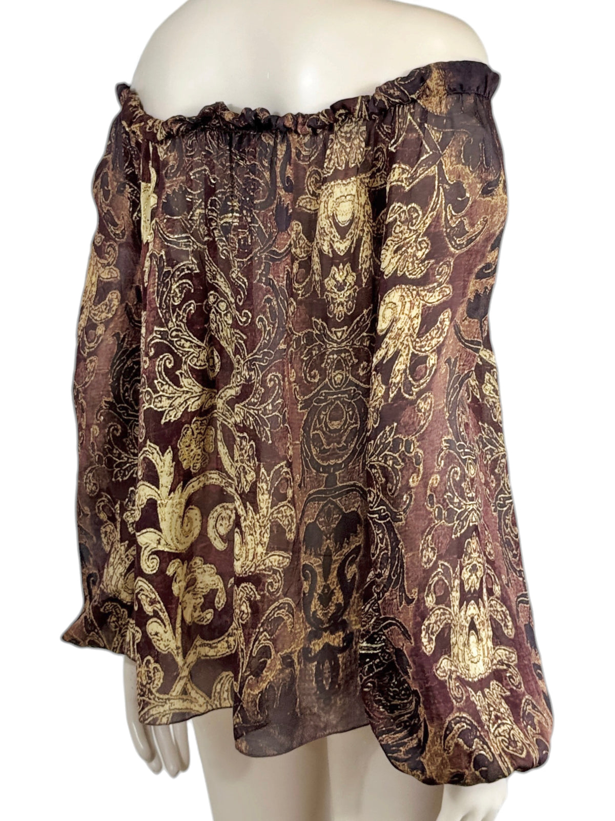 Roberto Cavalli Fall 2004 Silk printed blouse gold and burgundy