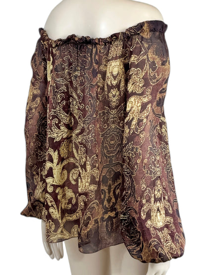 Roberto Cavalli Fall 2004 Silk printed blouse gold and burgundy