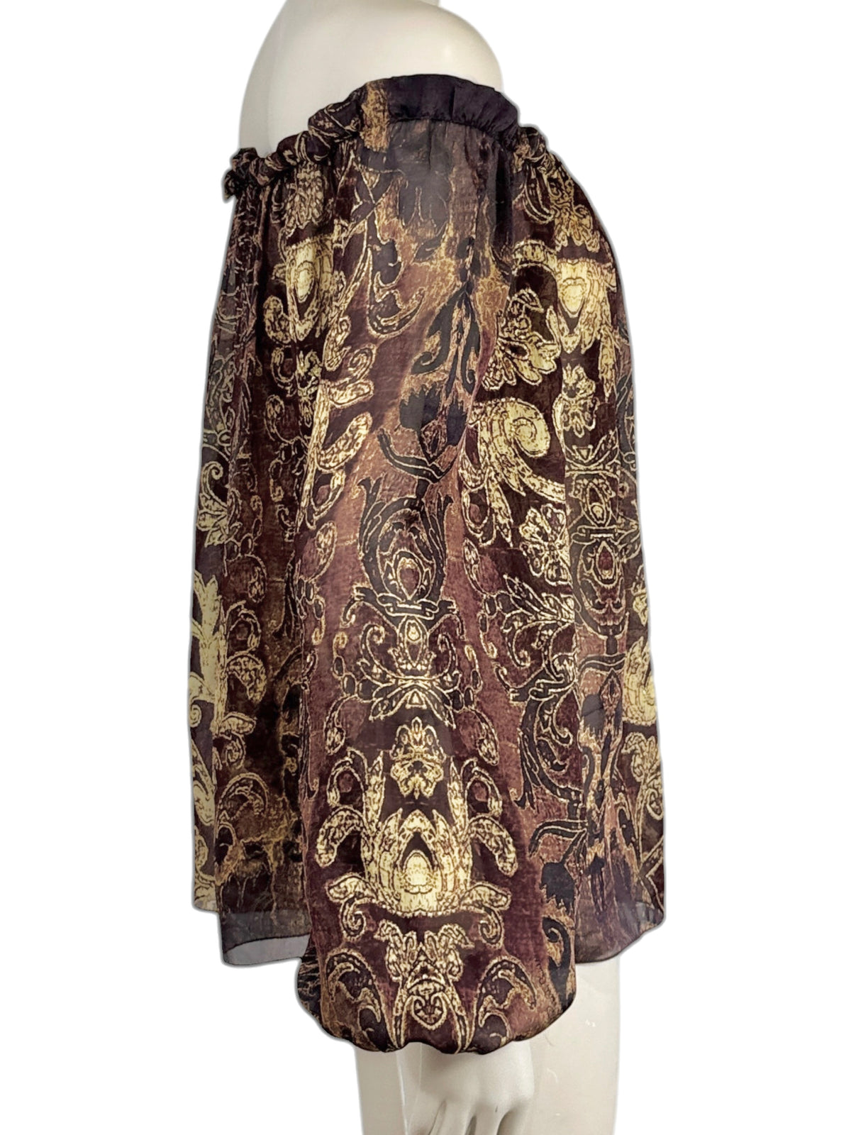 Roberto Cavalli Fall 2004 Silk printed blouse gold and burgundy