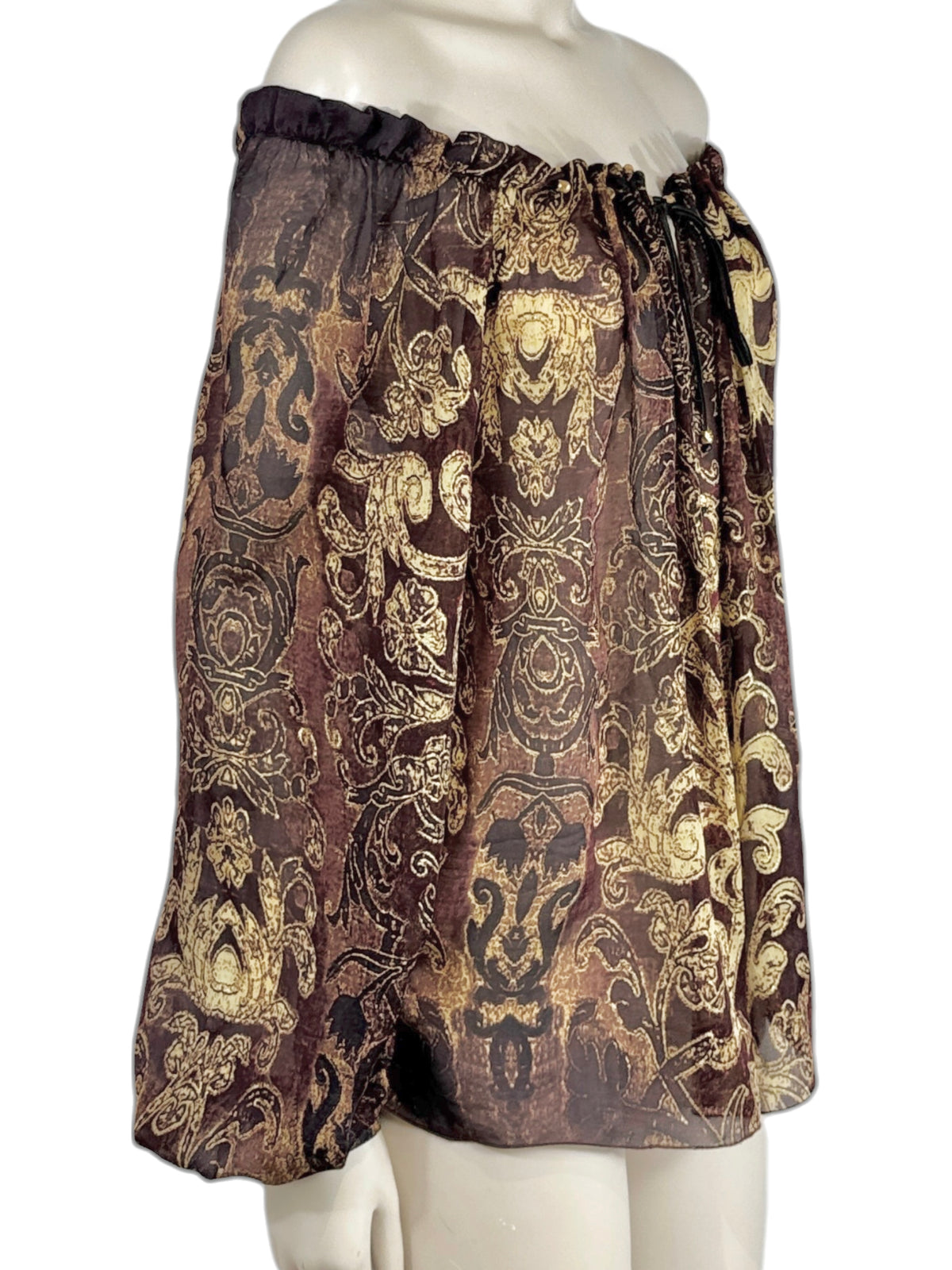 Roberto Cavalli Fall 2004 Silk printed blouse gold and burgundy