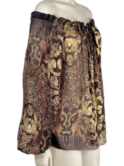Roberto Cavalli Fall 2004 Silk printed blouse gold and burgundy