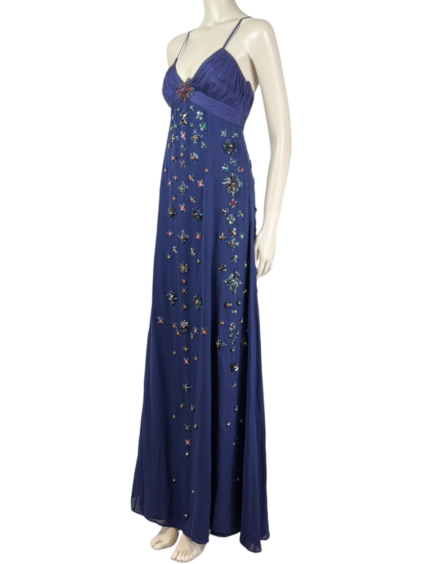 Roberto Cavalli Maxi Chiffrons embroidered navy dress