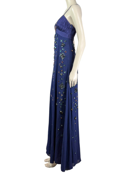 Roberto Cavalli Maxi Chiffrons embroidered navy dress