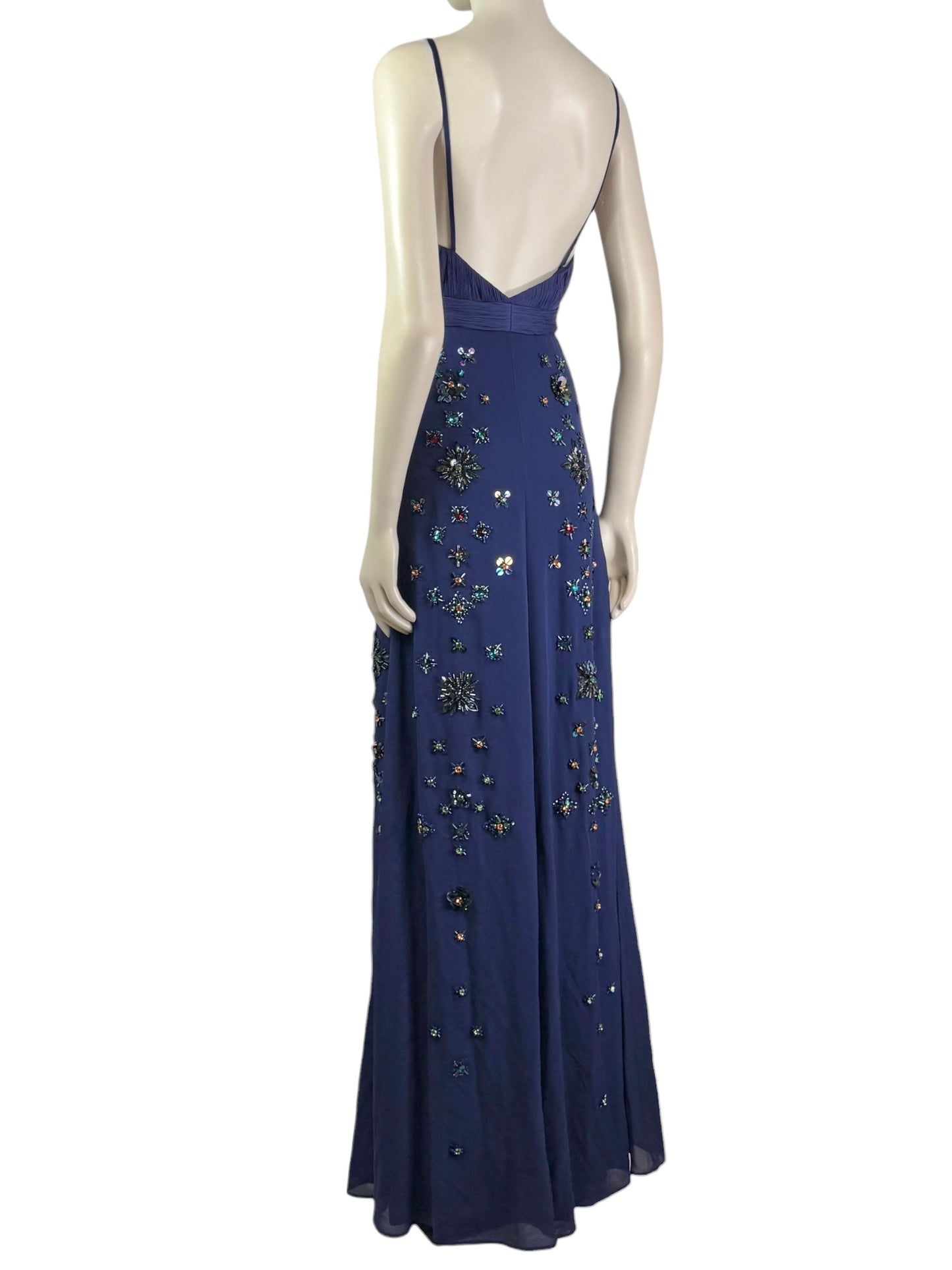 Roberto Cavalli Maxi Chiffon embroidered navy dress