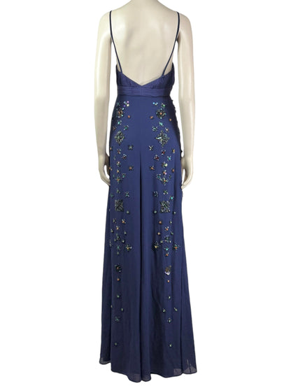 Roberto Cavalli Maxi Chiffon embroidered navy dress