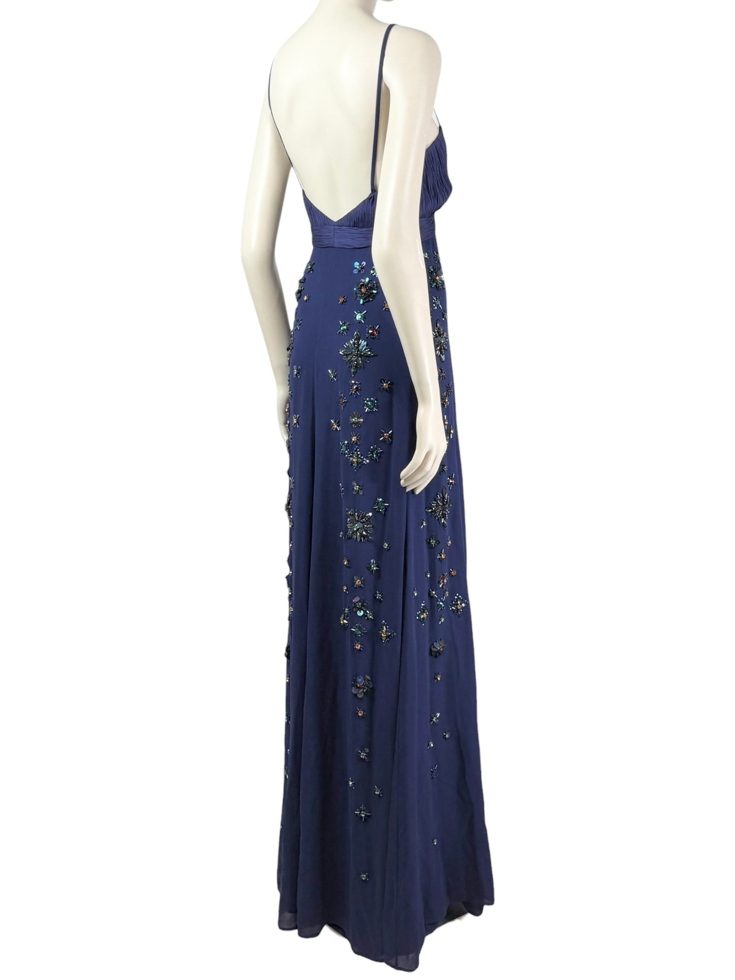 Roberto Cavalli Maxi Chiffon embroidered navy dress