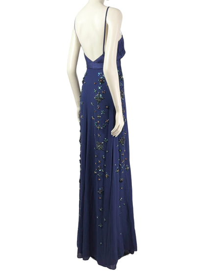 Roberto Cavalli Maxi Chiffon embroidered navy dress
