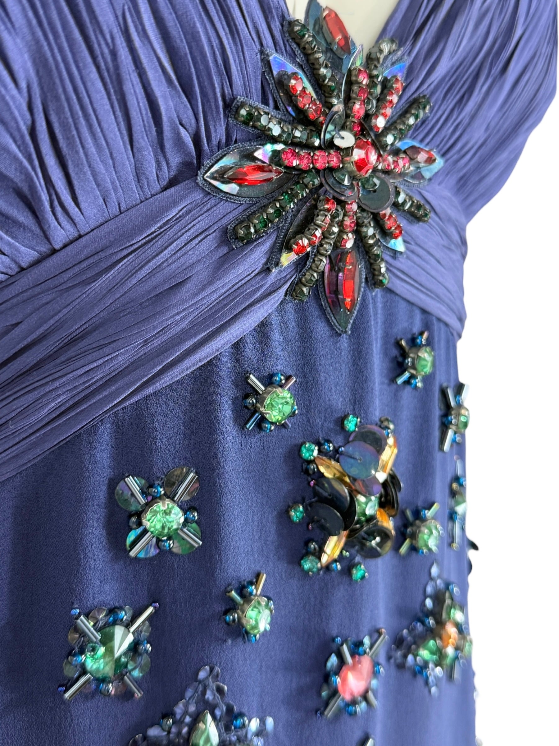 Roberto Cavalli Maxi Chiffon embroidered navy dress